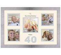 40th Anniversary Photo Frame Ruby Wedding 4x4 x4 and 5x5 976D (Brushed Silver Finish Frame Cream Mount Grey Inside)