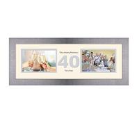40th Anniversary Photo Frame Ruby Wedding Fortieth Gift Takes Two 6”x4” Landscape Photos 1234A (Brushed Silver Finish Frame Cream Mount Grey Inside)