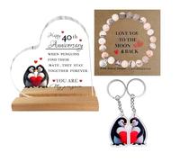 40th Anniversary Plaque Gifts for Couples - Romantic Penguin Figurine with Sentimental Message - Unique 40 Year Wedding Anniversary Plaque Gift for Women Wife Her Parents