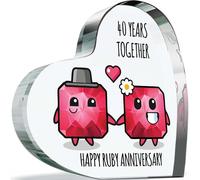 40th Anniversary Plaque Gifts for Wife Husband - Happy Ruby Anniversary - I Love You Romantic Acrylic Heart Gift For Women Men, 100mm x 100mm Present For Couples Fortieth Wedding Anniversaries