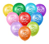 40th Birthday 10PCS 12" Latex Assorted Multicolour Numbers Balloons, Digit 40 Age for Birthday, Anniversaries Party Decorations Supplies
