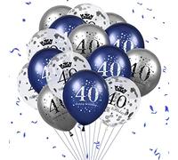 40th Birthday Balloons, 15 PCS 40 Anniversary Navy Blue Silver Latex Inflatable Clear Confetti Balloons Happy Birthday Party 12'' Royal Blue Decorations for Men Women Indoor Outdoor Decor Supplies