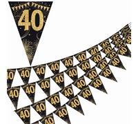 40th Birthday Banner Bunting Flags - Gold & Black Glitter Triangle Pennants, 40Pcs Party Decorations for Men & Women, Anniversary Supplies