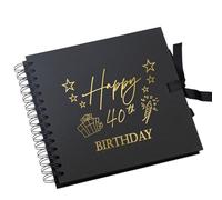40th Birthday Black Scrapbook Photo album With Foil Print Present Design