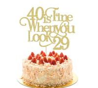 40th Birthday Cake Topper, 40th Cake Topper, Gold Glitter 40 is Fine When You Look 29 Cake Toppers for Men Women Birthday Party Decorations