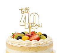40th Birthday Cake Topper - Gold Acrylic 'Forty' Sign - Reusable Cake Decoration for 40th Birthday Party Decorations