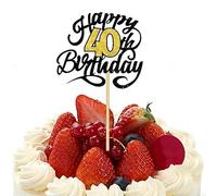40th Birthday Cake Topper Gold Glitter - Happy 40th Cake Decorations with Upgraded Anti-Falling Design - Non-Edible Cake Topper for Women Men Party Decor (13x14.5cm)