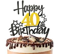 40th Birthday Cake Toppers Happy 40th Anniversary Cake Topper Black & Golden Cake Decoration for Forty Years Old Men and Women Birthday Party Supplies