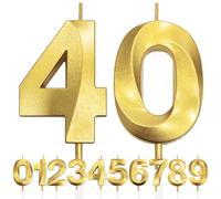 40th Birthday Candle, 3D Design Gold Glitter Number Candles, Cake Topper Decorations, Cake Candle for Birthday Party, Wedding Anniversary, Baby Shower, Party Decoration
