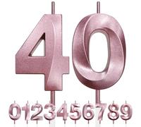 40th Birthday Candle, 3D Design Rose Gold Glitter Number Candles, Cake Topper Decorations, Cake Candle for Birthday Party, Wedding Anniversary, Baby Shower, Party Decoration (Pink Gold)