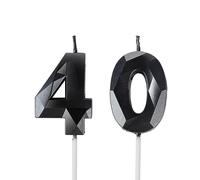 40th Birthday Candles for Cake,Black Number 40 Candle Decorations Birthday Party,3D Design Birthday Candle for Men Women 40th Birthday Theme Anniversary Supplie Decorations
