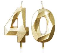 40th Birthday Candles for Cake,Gold Number 40 Candle Decorations Birthday Party,3D Design Birthday Candle for Men Women 40th Birthday Theme Anniversary Supplie Decorations