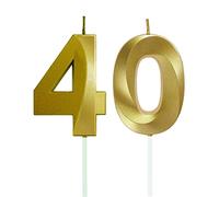 40th Birthday Candles for Cake - Gold Number Candle - Birthday Cake Topper for 40 Years Old Celebration - Anniversary Wedding Party Supplies Decorations