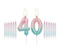 40th Birthday Candles Pink to Blue Gradient Candle with 12Pcs Gradient Spiral Candle for Number 40 Party Cake Toppers Wedding Anniversary Decorations