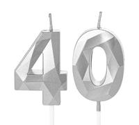 40th Birthday Candles, Silver Number 40 Happy Birthday Candles, Cake Topper Decorations for 40 Year Old Birthday Party Wedding Anniversary Celebration Supply Silver