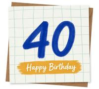 40th Birthday Card, 40th Birthday Card for Her or Him, Modern Blue Number Design with Happy Message, Age 40 Celebration