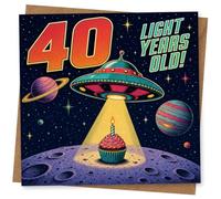40th Birthday Card, 40th Birthday Card for Him or Her, Space-Themed '40 Light Years Old!' Funny Retro Sci-Fi Greeting