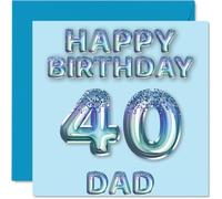 40th Birthday Card for Dad - Blue Glitter Party Balloons - Happy Birthday Cards for 40 Year Old Dad Father from Son Daughter, 145mm Bday Greeting Cards Gift