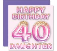 40th Birthday Card for Daughter - Pink & Purple Glitter Balloons - Happy Birthday Cards for 40 Year Old Daughter from Mum Dad Parents, 145mm Bday Greeting Cards Gift