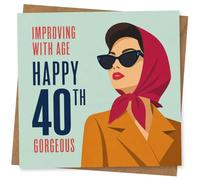 40th Birthday Card for Her - Improving With Age, Happy 40th Gorgeous Vintage Style Sunglasses and Headscarf Design