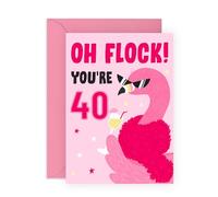 40th Birthday Card for Her - Oh Flock You're 40 Flamingo Pun - Gifts for Friends, Besties, BFF, Colleagues, Girlfriend, Wife, Sister, Coworkers, Neighbour, Ladies - Forty - Comes with Fun Stickers
