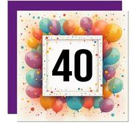 40th Birthday Card for Men Women - Any Age - Balloon Birthday Card for 40 Year old Woman Friend Sister Mum Aunty Daughter forty, fortieth cousin Niece