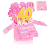 40th Birthday Card for Women, 3D Pop Up Birthday Greeting Card, Pink & Gold 40 Years Old Birthday Decorations for Her, Ideal for Mother, Sister, and Special Cousin