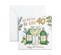 40th Birthday Card for Women - Let the Fun Be-Gin Pun & Gin and Tonic Design - Happy 40th Birthday Card Female for Mum, Sister, Friend, Wife - Funny Alcohol Theme Greeting Cards