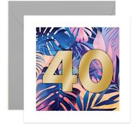 40th Birthday Card for Women - Neon Tropical Leaves Gold Foil Numbers - Happy Birthday Cards for 40 Year Old Female - Daughter Niece Bestie Colleague - Forty Fortieth Bday Cards