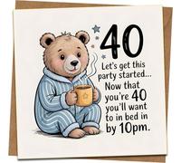 40th Birthday Card Funny - Cute Bear Pyjamas Joke - 145mm x 145mm Square - Humour for Him or Her, Friend, Husband, Wife - Includes Kraft Envelope
