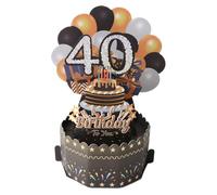 40th Birthday Card Happy 40th Birthday 3D Pop Up Greeting Card 40 th Birthday Gifts with Note and Envelope for 40 Years Old Wife Husband Mother Father Women Men Sister Friends (40th black)