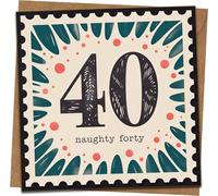 40th Birthday Card - Naughty Forty Funny Greeting, Square 145mm x 145mm, Includes Kraft Envelope - For Him or Her, Husband Wife Friend, Milestone Fortieth Party Celebration