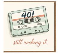 40th Birthday Card - Retro Cassette Tape Design - 'Still Rocking It' Funny Music Lover Card for Him or Her, Friend, Brother, Sister