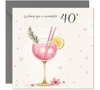 40th Birthday Cards Drinks - Pink Gin Design For Female Adult, Bday For Her Birthday Card for 40 Year old forty, fortieth