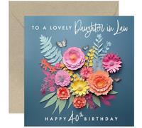 40th Birthday Cards for Daughter in Law - Age 40 Years Old Gift - Sweet Birthday Card for Women - Floral Butterfly Birthday Greeting Card for Her | Blank Inside with Envelope