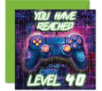 40th Birthday Cards for Men - Neon Video Gamer - Happy Birthday Card for 40 Year Old Man Cousin Dad Colleague Brother, 145mm Bday Greeting Cards