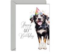 40th Birthday Cards for Men Women - Party Dog - Happy Birthday Card for 40 Year Old Man Woman Brother Sister Dad Mum Uncle Auntie Cousin, 5x7 Inch Bday Greeting Cards