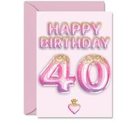 40th Birthday Cards for Men Women - Pink & Purple Glitter Balloons - Happy Birthday Card for 40 Year Old Man Woman Auntie Neighbour Son Uncle, A5 Bday Greeting Cards