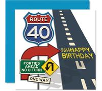 40th Birthday Cards for Men Women - Route 40 - Happy Birthday Card for 40 Year Old Man Woman Auntie Neighbour Son Uncle, 145mm Bday Greeting Cards