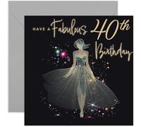 40th Birthday Cards for Women - Age 40 Years Old Fabulous Birthday Card for Her - Gold Glitter Silhouette Dress Design - Sparkle Birthday Card for Daughter, Aunt, Niece, Friend