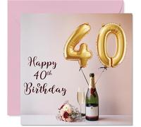 40th Birthday Cards for Women and Men, Balloons & A Bottle of Bubbly | Happy Birthday Card for 40 Year Old Man Woman Auntie Neighbour Son Uncle, 145mm Bday Greeting Cards