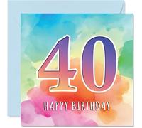 40th Birthday Cards for Men Women - Colourful Watercolour Age - Happy Birthday Card for 40 Year Old Man Woman Auntie Neighbour Son Uncle, 145mm Bday Greeting Cards