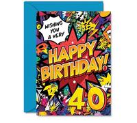 40th Birthday Cards for Women and Men, Comic Book Pow