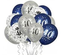 40th Birthday Celebration Balloons, 15Pcs Sophisticated Blue Silver Decor for Women/Men, Milestone Anniversary Party Kit with Elegant Confetti Accents, 12 Inch Latex