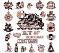 40th Birthday Cruise Door Magnets Decorations, Rose Gold Black Happy 40th Birthday Cruise Ship Door Decor Magnetic for 40th Women Men Anniversary Party Supplies Door Refrigerator Fridge Car Kitchen