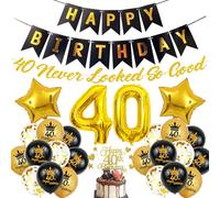 40th Birthday Decoration Banner Men - 33 Pcs Gold Black 40 Never Looked So Good Banners Cake Topper Star Number 40 Foil Balloons for Men Women Forty Years Old Anniversary Birthday Party Supplies