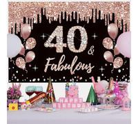 40th Birthday Decoration for Women, 40th Birthday Decoration Black and Rose Gold Glitter Spots Fabric Sign Poster Background Banner Woman 40th Birthday Party Decoration