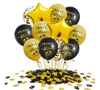40th Birthday Decoration Men, 40th Birthday Balloons, 13 Pcs Black Gold Cheers to 40 Years Balloon Kit with Number 40 Confetti for Men Women Anniversary Party Decorations