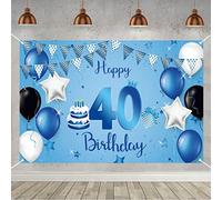 40th Birthday Decoration Party Decor For Man Fabric Sign Poster 40th Anniversary Background Banner Fortieth Birthday Party Supplies Blue Table Decoration, 150cm