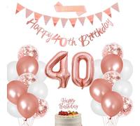 40th Birthday Decoration, Rose Gold Decoration 40th Birthday Women, Foil Balloon Number 40, Balloon Rose Gold, Happy Birthday Banner, 40th Birthday Fabulous Sash, Cake Topper for 40th Birthday